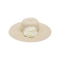 Ladies Classic Detachable Floral Corsage Wide Brim Sun Hat - Natural