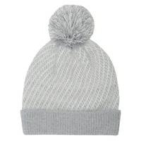 Ladies Striped Pattern Eyelash knit Fluffy pom pom Winter hat - Grey