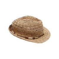 Ladies woven trilby sun hat with beads - Natural