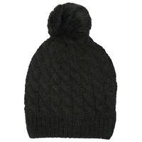 Ladies Cosy Cable Knit Fluffy Pom Pom Winter Hat  - Black
