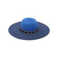 Ladies Two Tone Blue Wide brim floppy sun hat with metal trim band - Navy