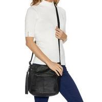 Ladies Zip Front Pocket Tassel Cross Body Bag Soft Washed Finish - Black