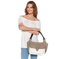 Ladies Winged Style Zip fastening Shoulder Bag with Colour Block Design - Taupe