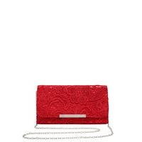 ladies lace metal bar detail clutch bag with shoulder strap chain red
