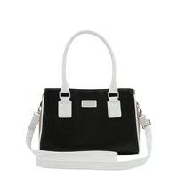 Ladies black and cream over the shoulder handle colour block everyday tote bag - Black
