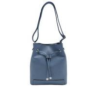 Ladies gathered drawstring design bucket style shoulder bag handbag - Blue