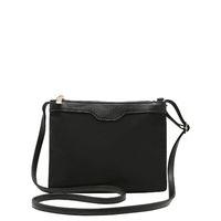 Ladies Twin section black stylish zip fastening cross body bag - Black