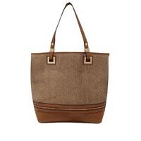 Ladies tan and gold raffia straw zip fastening with zip around bottom leather look shoulder bag - Tan