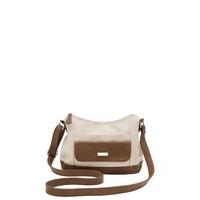 Ladies front pocket shoulder bag handbag with adjustable strap - Taupe