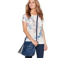 Ladies Zip Front Tassel Cross Body Bag Casual Style Handbag - Blue
