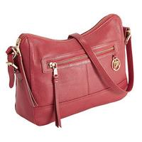 ladies luxury leather shoulder bag berry red leather
