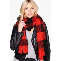 Large Scale Boucle Check Scarf - red