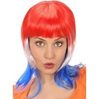 Ladies Supporter Woman - Red White Blue Wig For Hair Accessory Fancy Dress