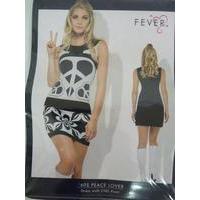 Ladies Large Fever 60s Peace Lover Costume Black White Dress Fancy Dress Outfit
