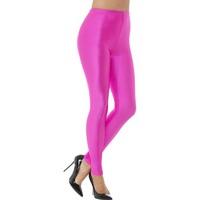 large neon pink ladies 80s disco spandex leggings