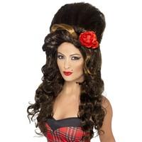 Large Brown Women\'s Smiffy\'s Beehive Wig With Large Flower
