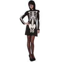 Ladies Skeleton Mini Dress With Hood Costume