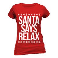 large womens santa says relax t shirt