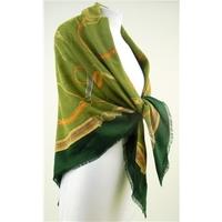 large olive green and multi equestrian printed shawlscarf