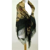 Large Beautiful Ivy Green and Sand Lilly Printed Fringed Shawl/Scarf