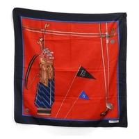 Laura Borghese Vintage Navy Blue And Crimson Red Golf Themed Scarf
