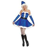 Ladies Blue/white Sexy Miss Santa Christmas Party Fancy Dress Outfit