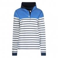 Lazy Jacks Ladies Supersoft Striped Button Neck Sweatshirt, Palace Blue, 8