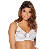 Ladies white cotton rich everyday corded lace underwired support and lift full cup bra - White