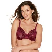 Ladies underwired sheer mesh floral lace leopard animal jacquard bra - Wine Red