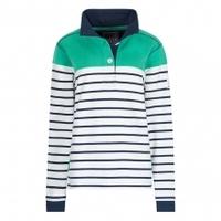 Lazy Jacks Ladies Supersoft Striped Button Neck Sweatshirt, Fern, -