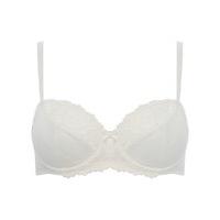 Ladies non padded underwired balconette lace trim bra - Ivory