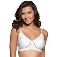 Ladies Cotton Rich Non-Wired Ladder Lace Trim Soft Sports Cotton Bra - White