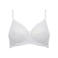 Ladies plus size cotton stretch underwired fuller bust support and lift full cup corded lace bra - White