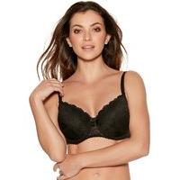 ladies underwired padded cup lace black hook and eye everyday bra blac ...