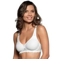 Ladies cotton stretch non-wired soft full cup thick straps lace under band everyday t-shirt bra - White