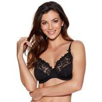 Ladies Black Underwired Sheer Floral Embroidered Full Cup Adjustable Strap Supportive bra - Black