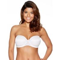 Ladies underwired plain stripe print strapless halterneck padded everyday multiway bra - White