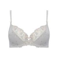 Ladies satin bow sheer floral embroidered soft cup full support underwired bra - Silver