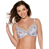 Ladies Support Feminine Lace Full cup Underwired floral print balcony bra - Silver