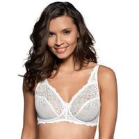 Ladies soft stretch non wired full cup parisian lace bow detail comfort everyday bra - White