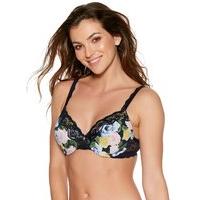 Ladies Feminine Lace Trim Underwired Full Support padded floral print bra - Navy