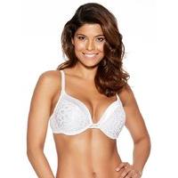 Ladies classic padded plunge animal jacquard print trim extras support underwired bra - White