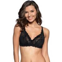 Ladies soft stretch non wired full cup parisian lace bow detail comfort everyday bra - Black