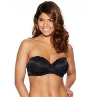 Ladies underwired plain stripe print strapless halterneck padded everyday multiway bra - Black