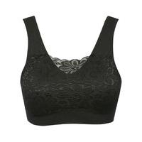Ladies non-wired lightly padded seamless thick straps lace overlay cami bra top - Black