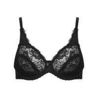 Ladies Underwired Full Cup Parisian Lace Everyday Adjustable Strap Bra - Black