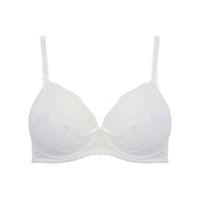 Ladies Underwired full cup sheer mesh floral leaf embroidered bra - White