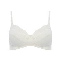 Ladies soft stretch cotton classic full cup support and lift non-wired lace trim bra - Ivory