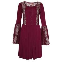 Lace Trim Flared Sleeve Skater Dress