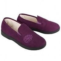 Ladies Embroidered Plum Slippers Size - 7